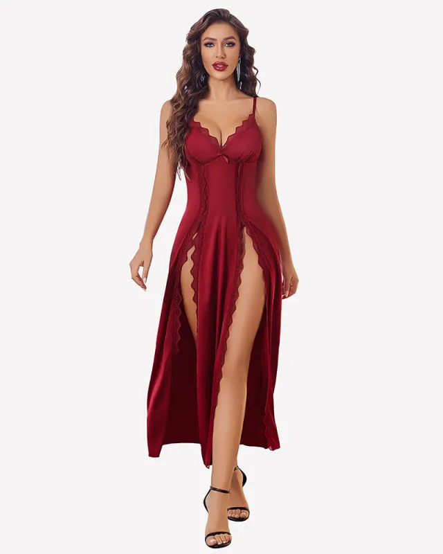 Satin V Neck Side Split Nightgown sold by Avid Love