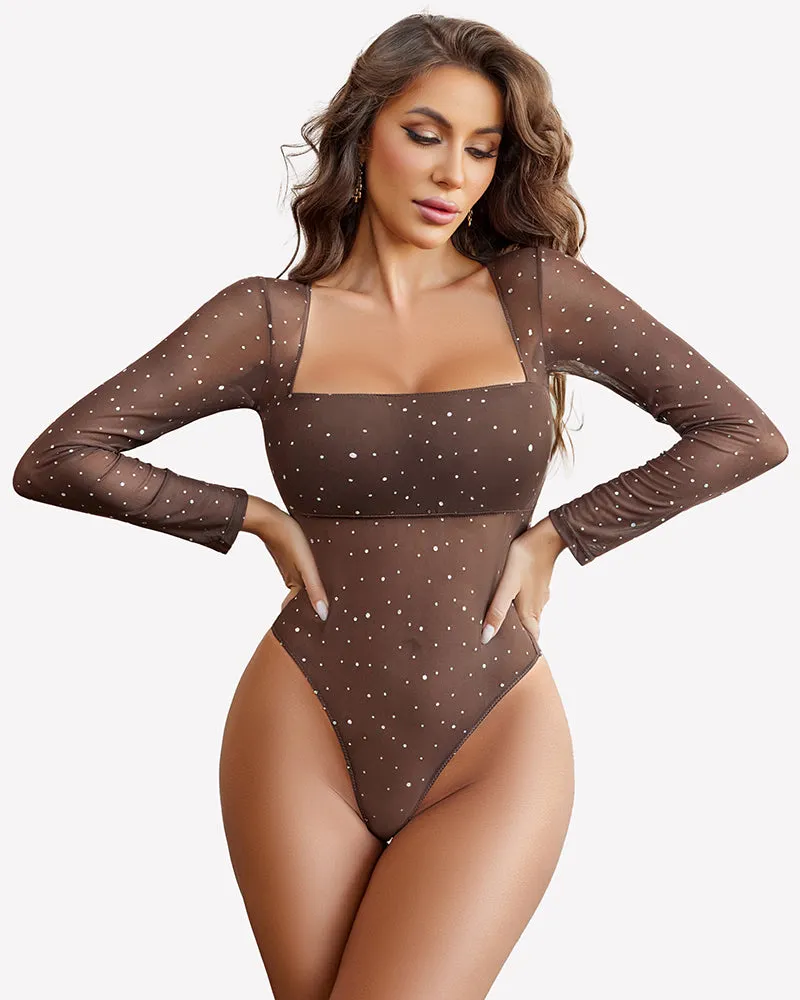 Long Sleeve Rhinestone Mesh Bodysuits sold by Avid Love product image thumbnail 5