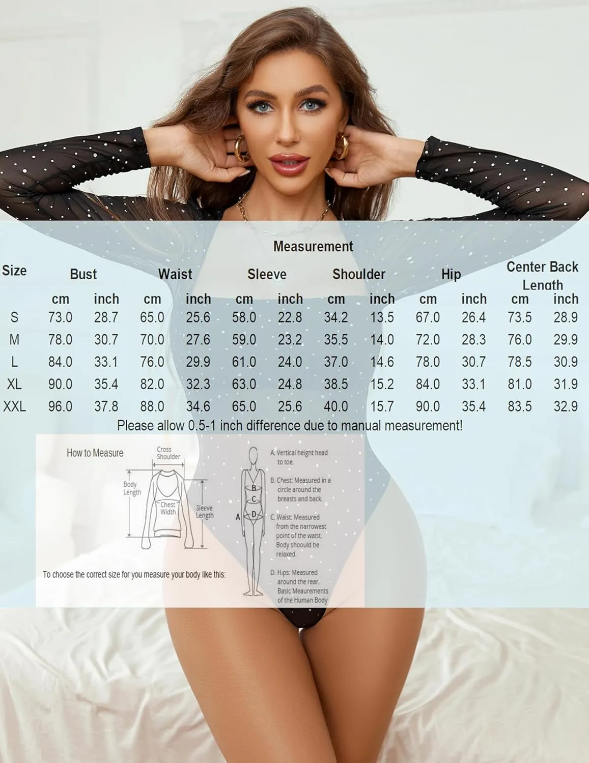 Long Sleeve Rhinestone Mesh Bodysuits sold by Avid Love product image thumbnail 4