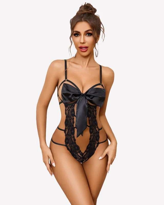 Floral Lace Teddy Bow Tie Bodysuit sold by Avid Love