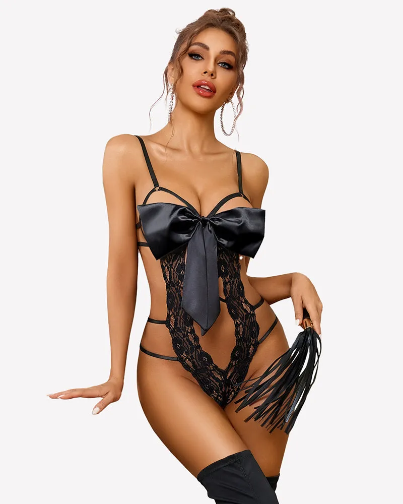 Floral Lace Teddy Bow Tie Bodysuit sold by Avid Love product image thumbnail 2