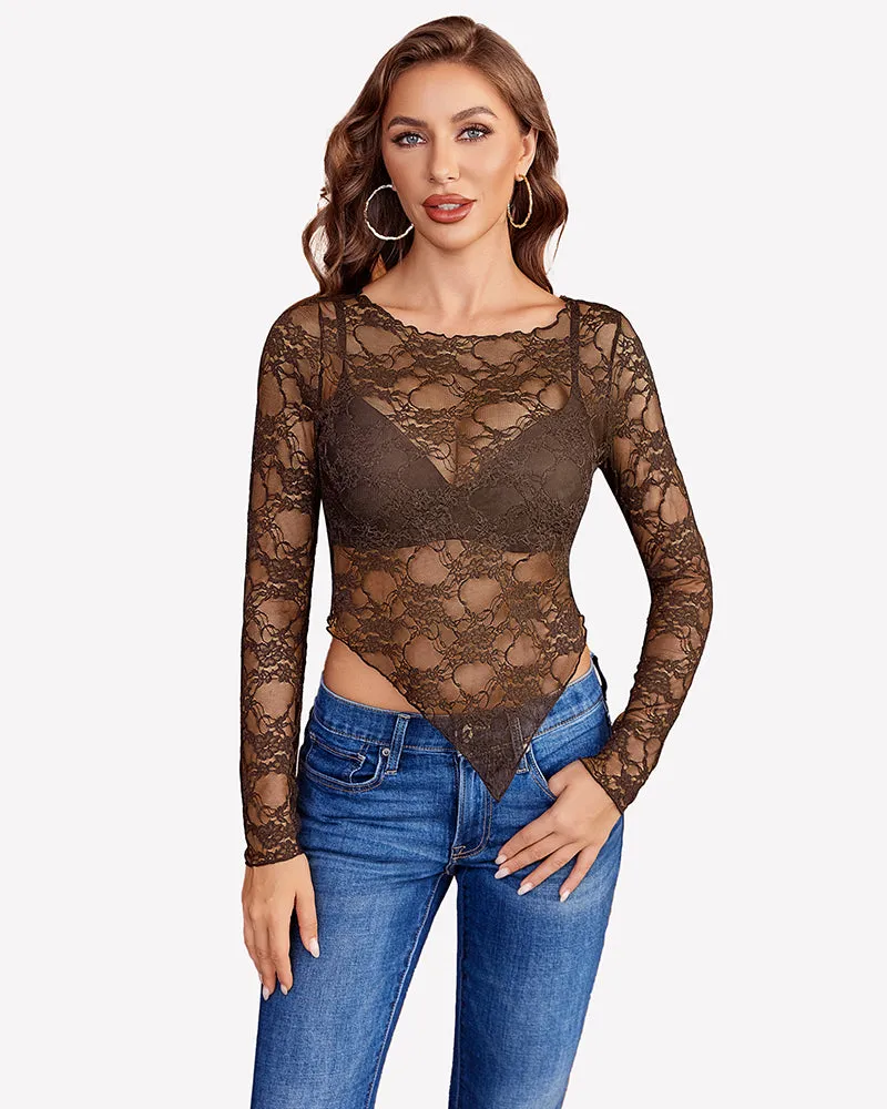 Mesh Tops Lace Long Sleeve Shirts sold by Avid Love product image thumbnail 4