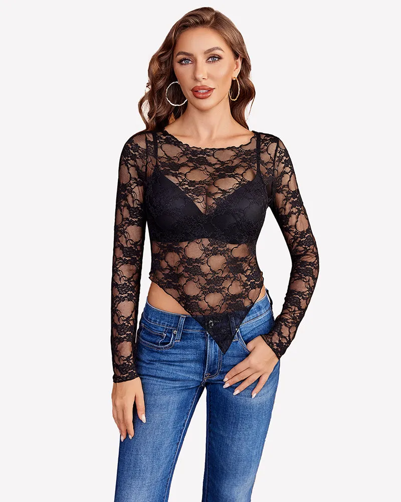 Mesh Tops Lace Long Sleeve Shirts sold by Avid Love