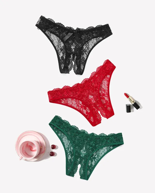 Floral Lace Briefs Hollow Out Bow Underwear made by Avid Love