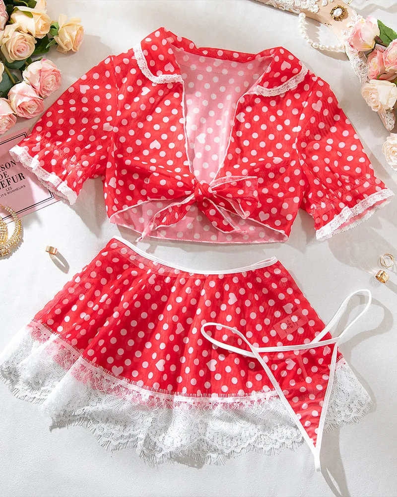 Red Polka Dot Print Tie Three-piece Set sold by Avid Love product image thumbnail 4