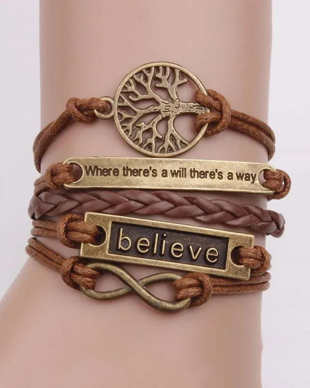 1pc Braided Leather Bracelet With Tree Of Life made by Avid Love