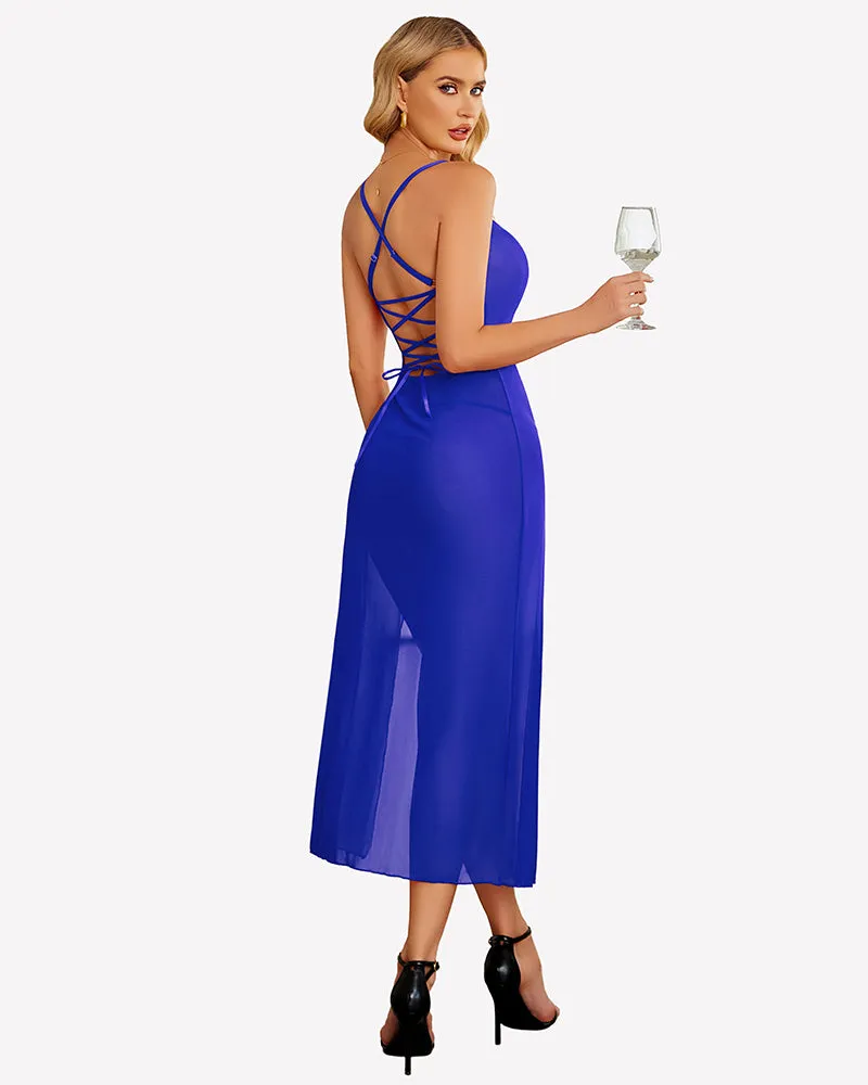 Floral Print Mesh Side Split Nightgown sold by Avid Love product image thumbnail 2