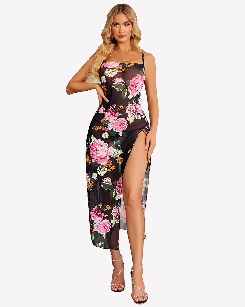 Floral Print Mesh Side Split Nightgown sold by Avid Love product image thumbnail 5