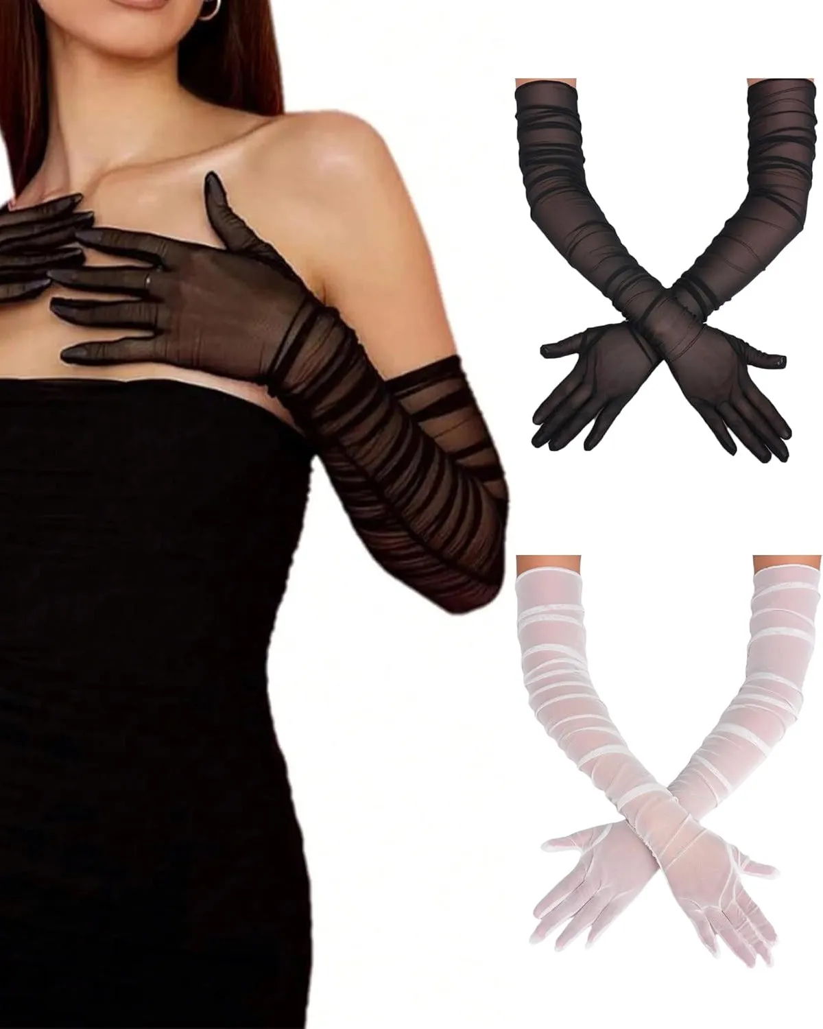1920s Long Sheer Gloves Tulle Mesh Gloves sold by Avid Love product image thumbnail 2