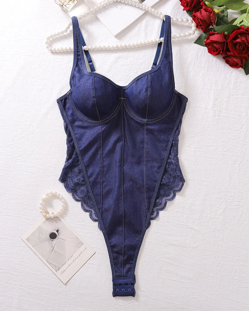 Backless Lace Denim Bodysuits sold by Avid Love product image thumbnail 5