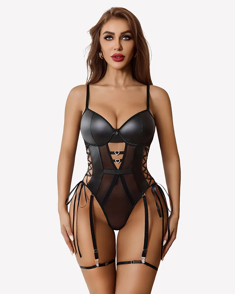 Leather Mesh Teddy With Garter Belt sold by Avid Love product image thumbnail 4