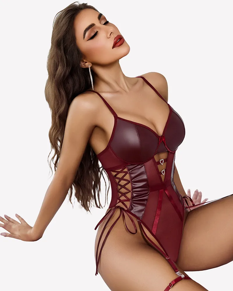 Leather Mesh Teddy With Garter Belt sold by Avid Love product image thumbnail 2