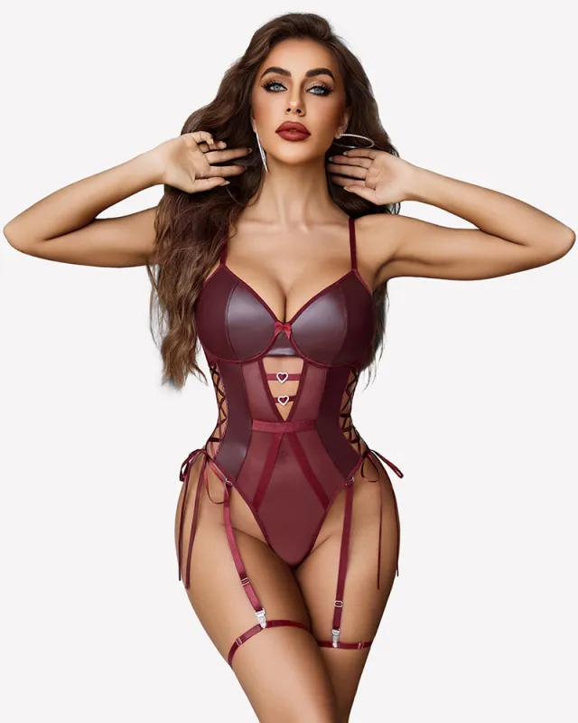 Leather Mesh Teddy With Garter Belt made by Avid Love