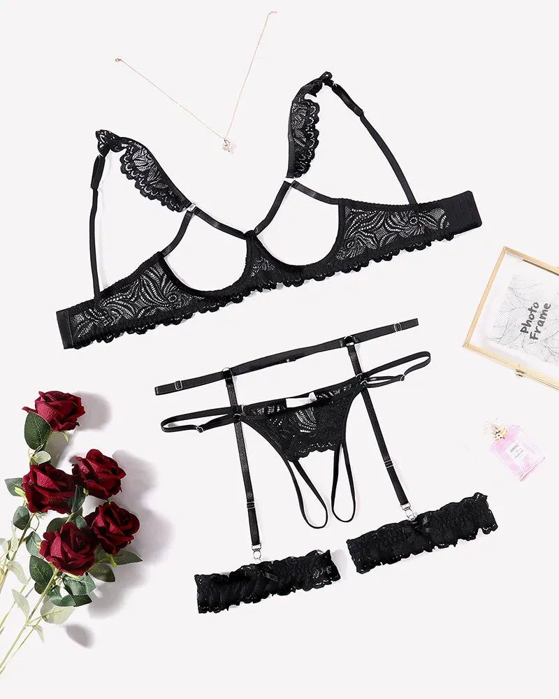 Floral Lace Bra and Panty Garter Sets sold by Avid Love product image thumbnail 4