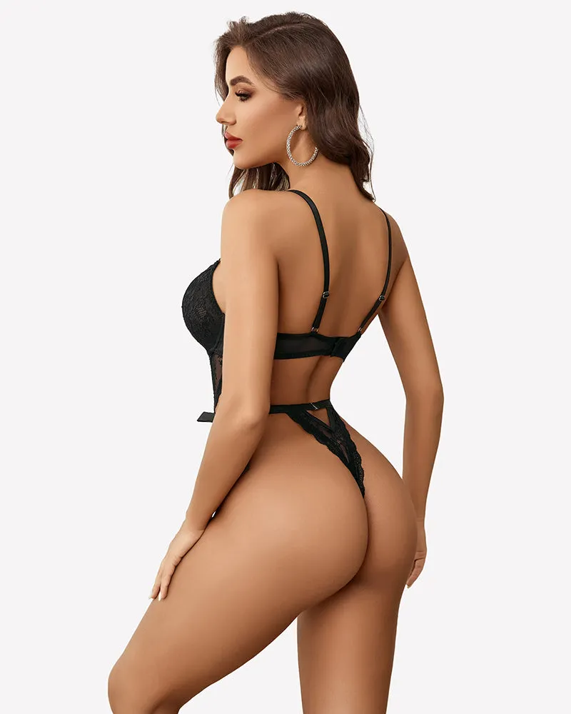 Deep V Lace Bodysuit Satiny Side Ties sold by Avid Love product image thumbnail 4