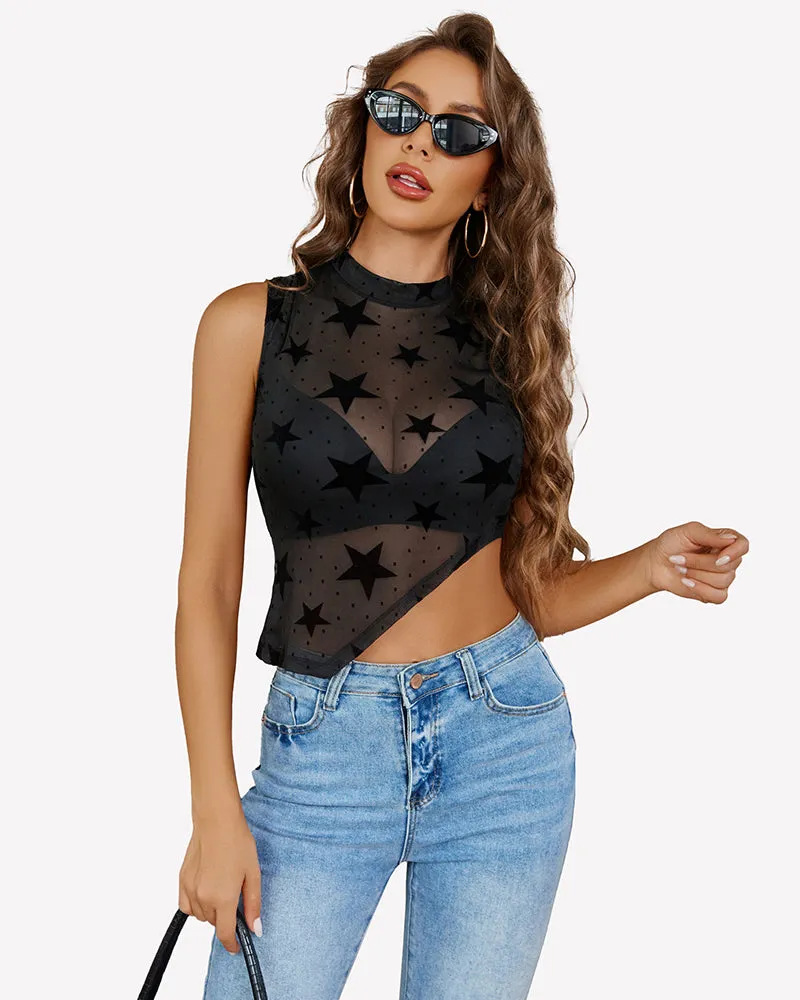 Sheer Mock Neck Tank Asymmetrical Top sold by Avid Love product image thumbnail 2