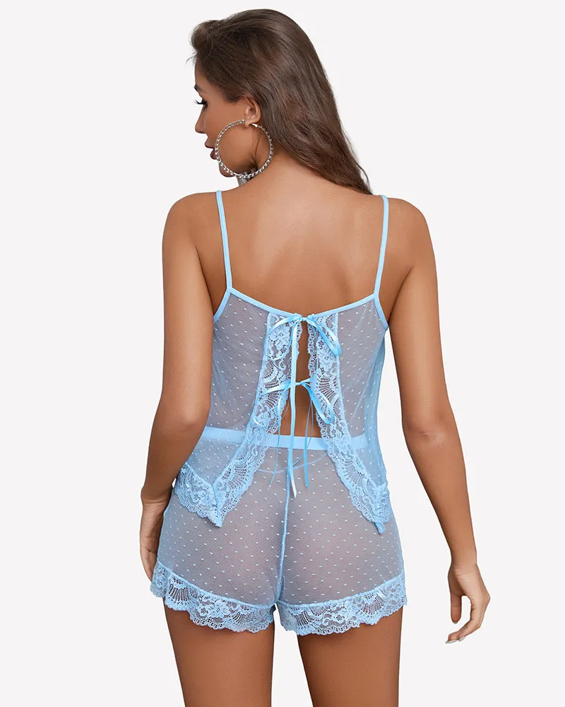 Sheer Open Front Polka Dot Shorts Set sold by Avid Love product image thumbnail 5