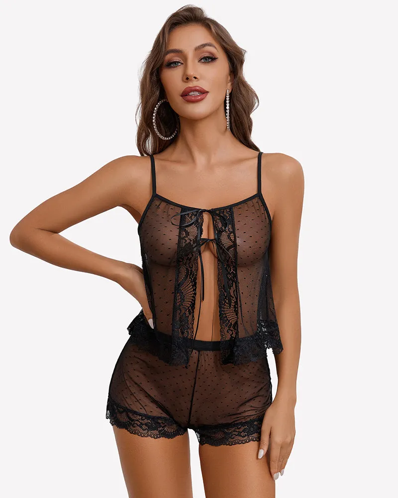 Sheer Open Front Polka Dot Shorts Set sold by Avid Love product image thumbnail 2
