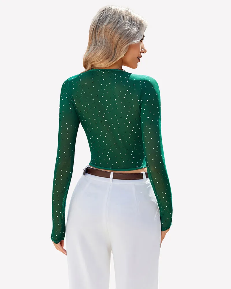 Long Sleeve Rhinestone Crop Top sold by Avid Love product image thumbnail 2