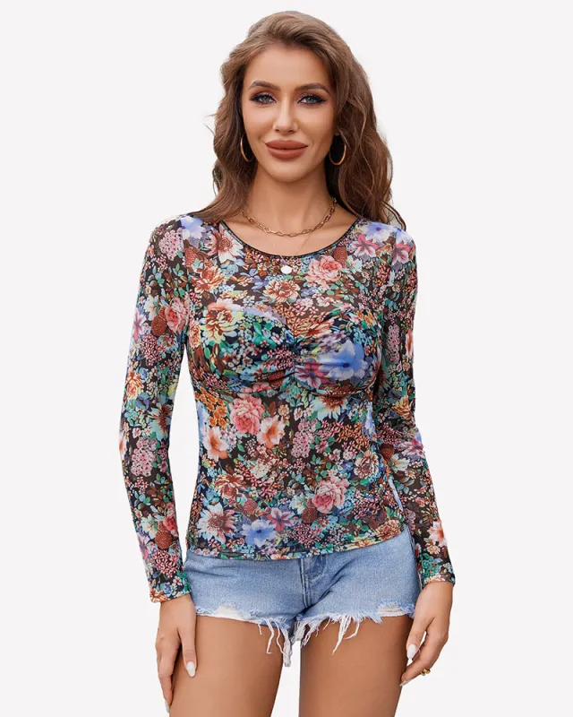 Mesh Floral Long Sleeve Tops sold by Avid Love