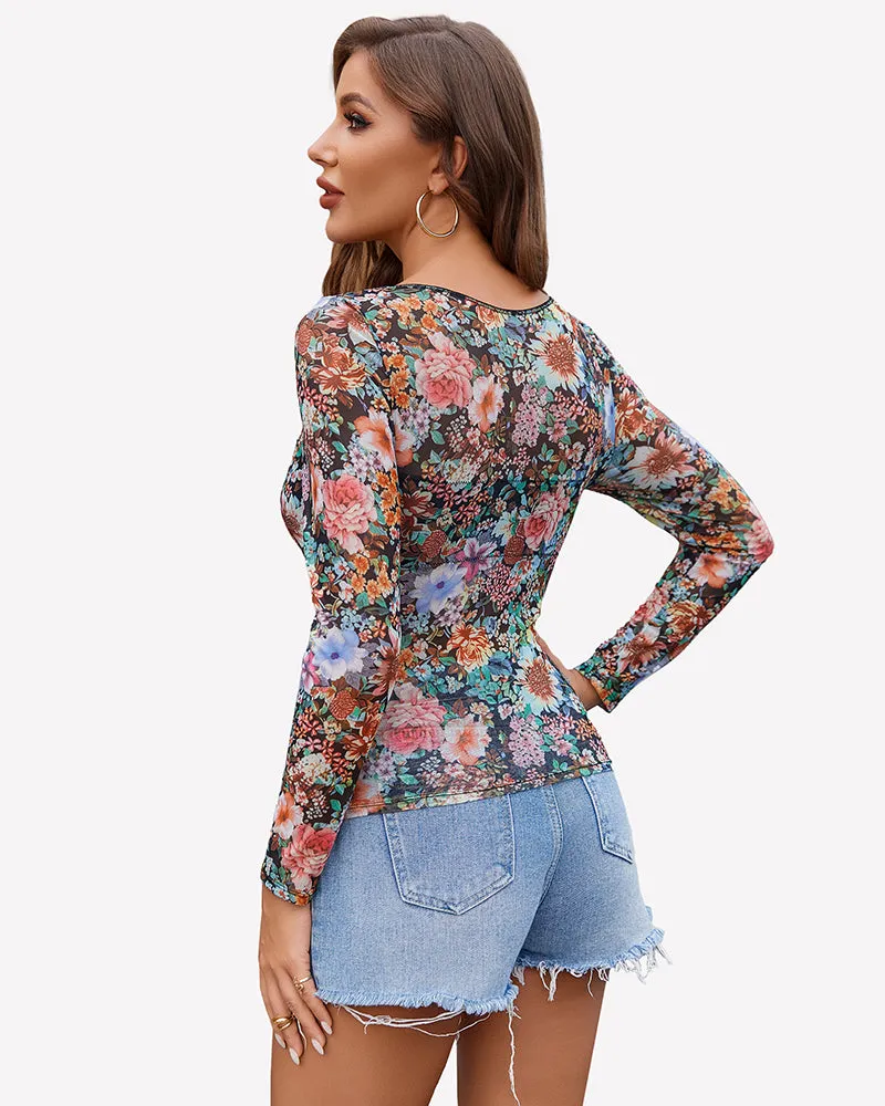 Mesh Floral Long Sleeve Tops sold by Avid Love product image thumbnail 3