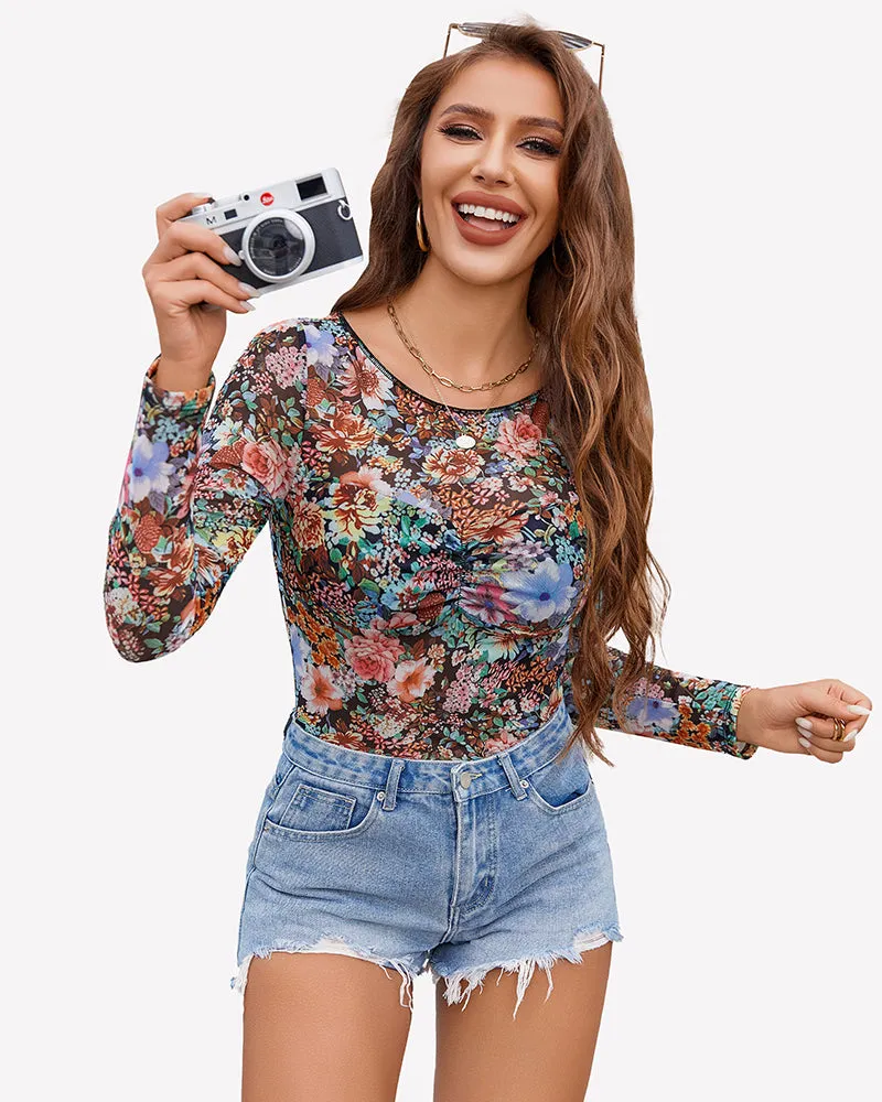 Mesh Floral Long Sleeve Tops sold by Avid Love product image thumbnail 2