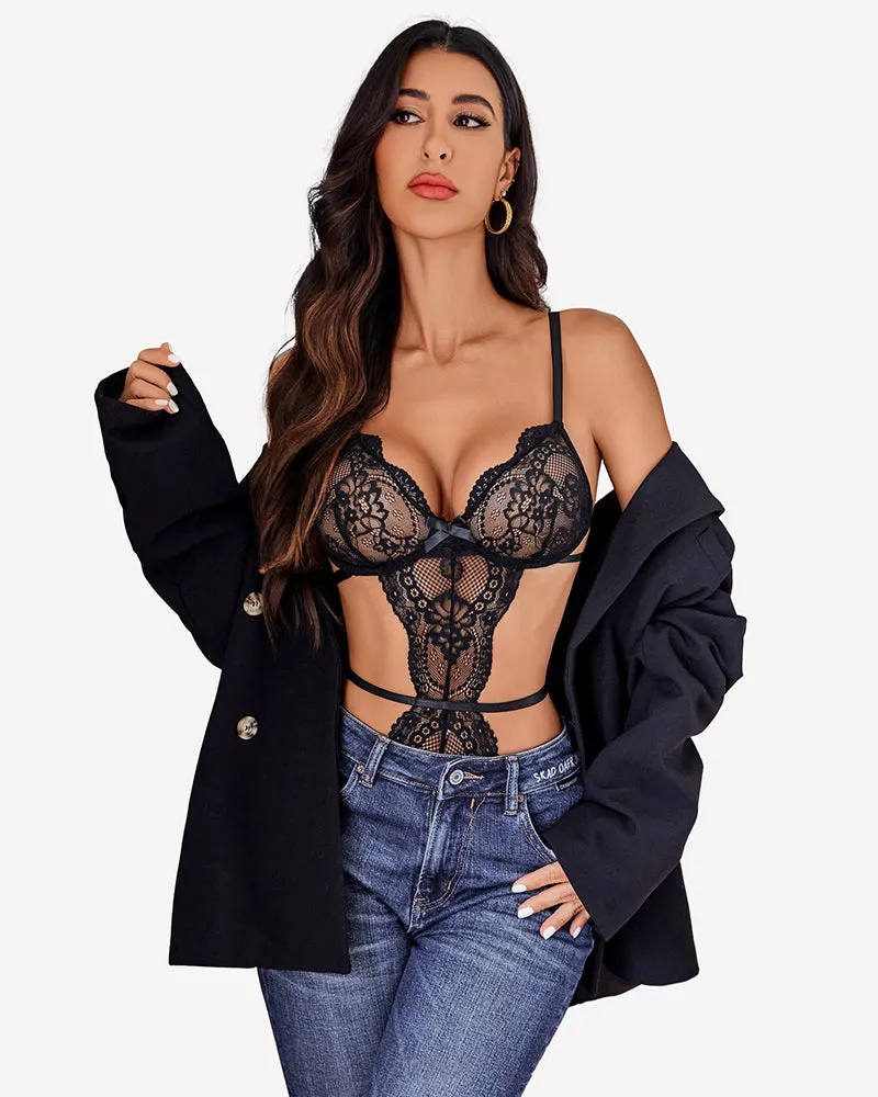 Deep V Teddy Lace Cut Out Garter Sets sold by Avid Love product image thumbnail 3