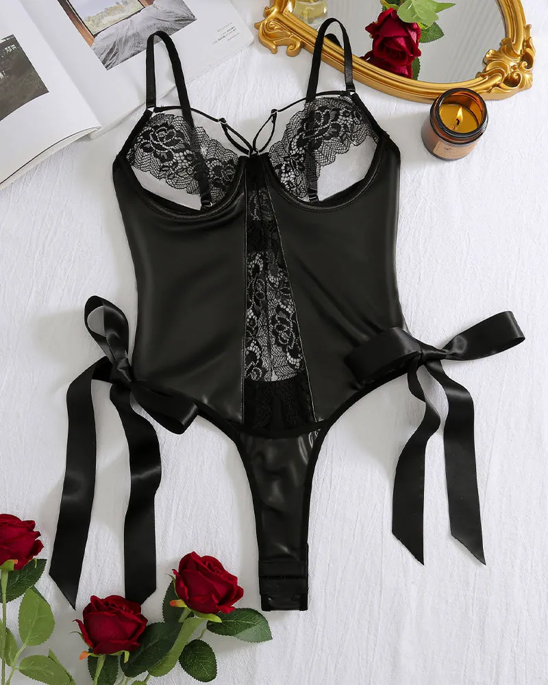 Faux Leather Lace-up Cutout Bodysuit sold by Avid Love product image thumbnail 4