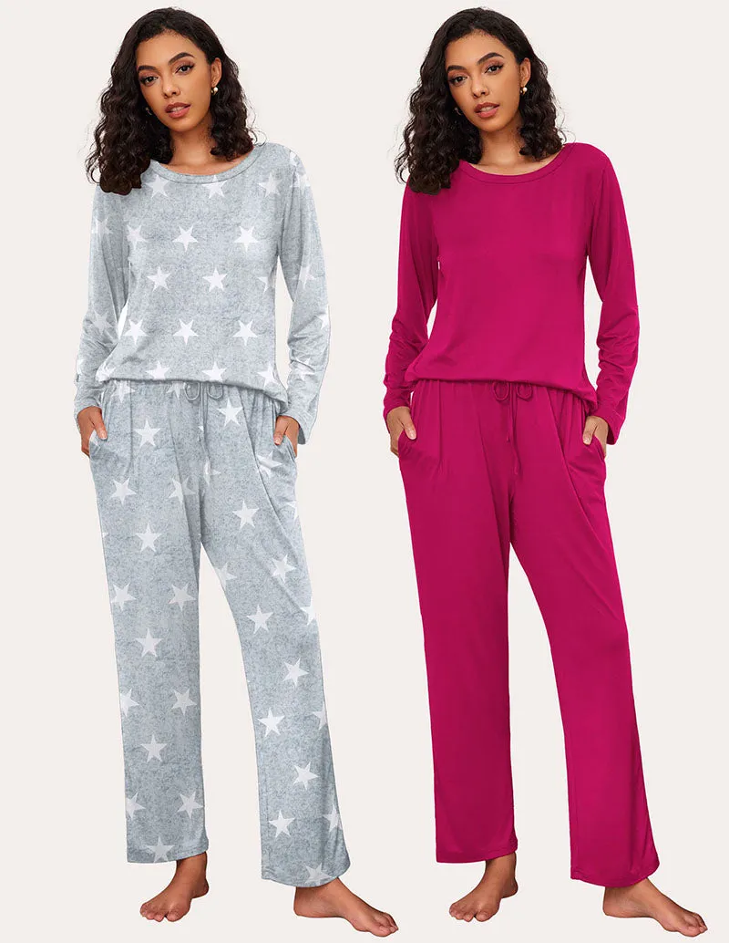 Ekouaer Premium Soft 2 Pack Long Sleeve Pajama Set (US Only) sold by Avid Love