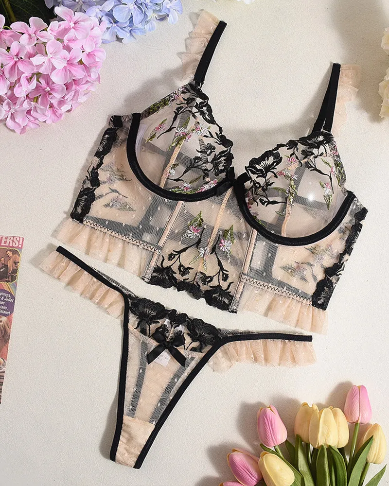 Lace Embroidery Underwire Bra Panty Sets sold by Avid Love product image thumbnail 3