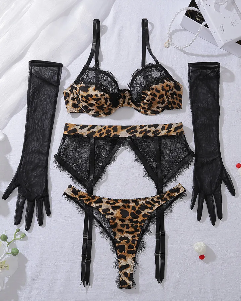 Leopard Eyelash Garter Lingerie Sets with Gloves sold by Avid Love product image thumbnail 4