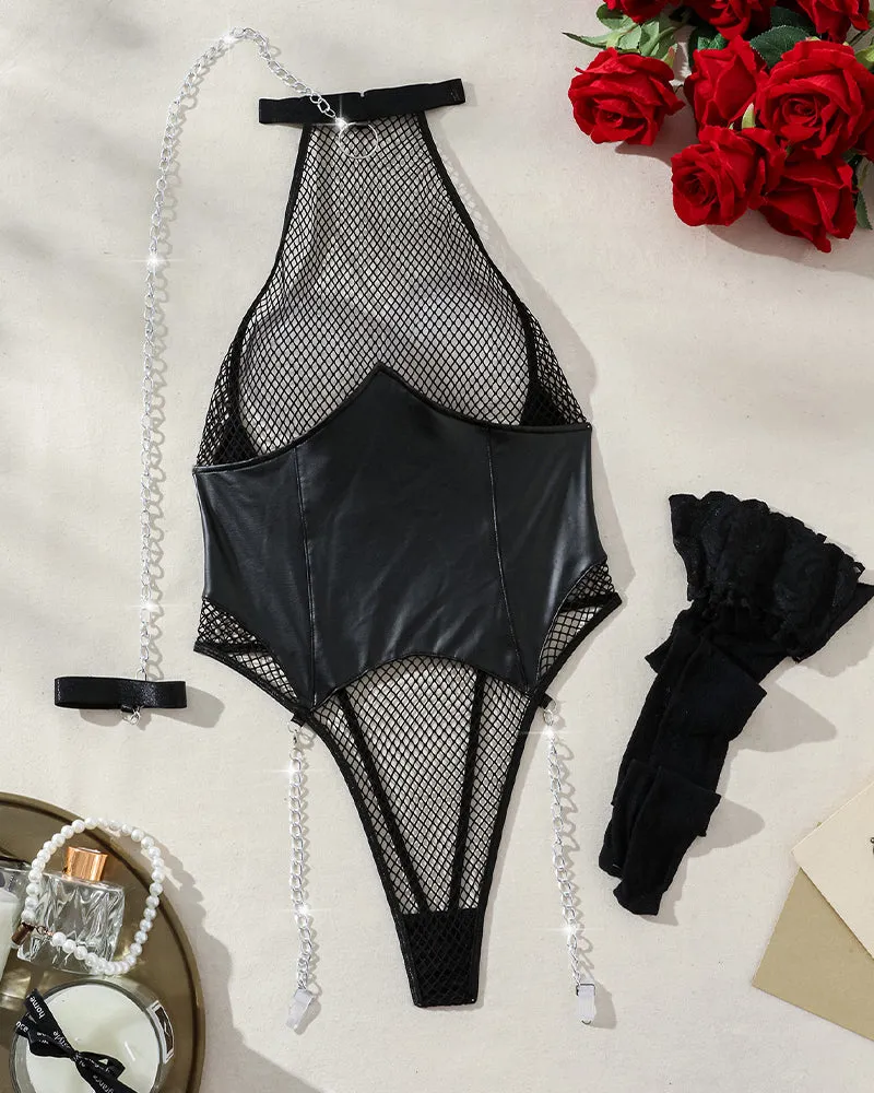 Fishnet Leather Chain Stockings Lingerie Set sold by Avid Love product image thumbnail 4
