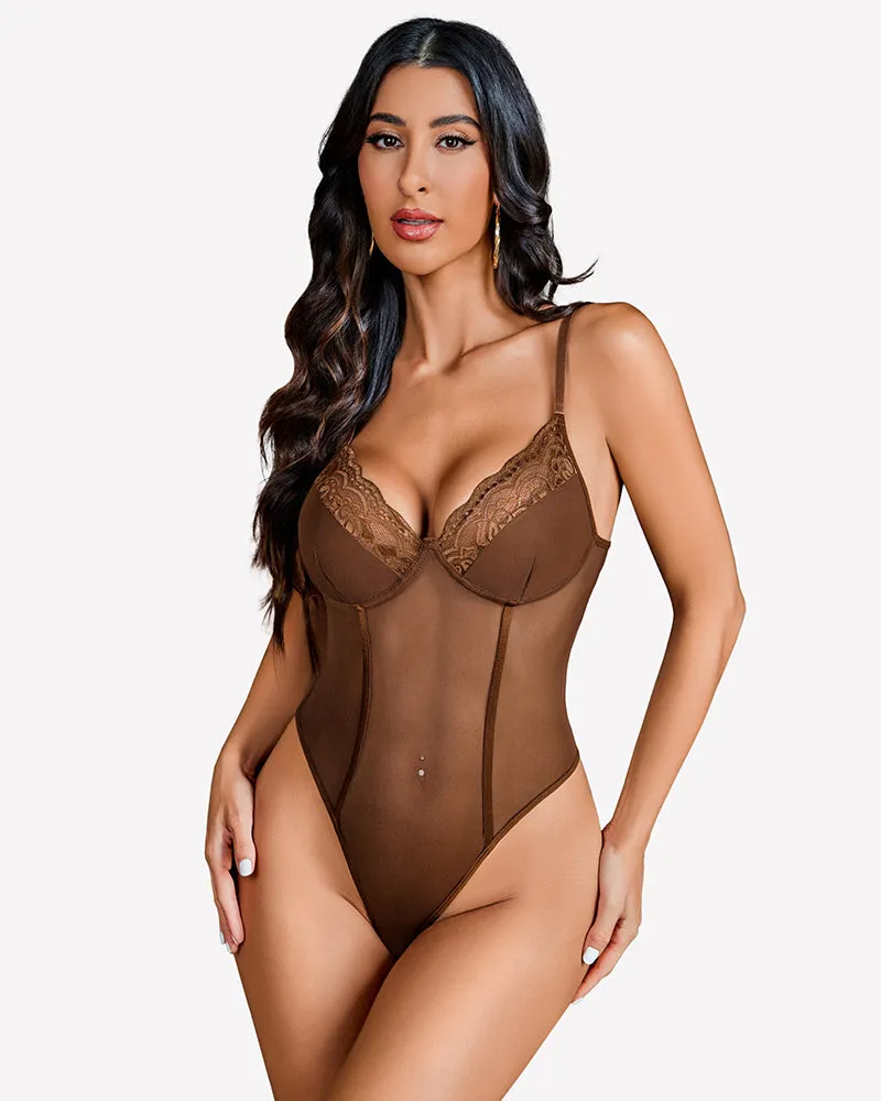 Sheer Mesh Bodysuit with Lace Trim sold by Avid Love product image thumbnail 4