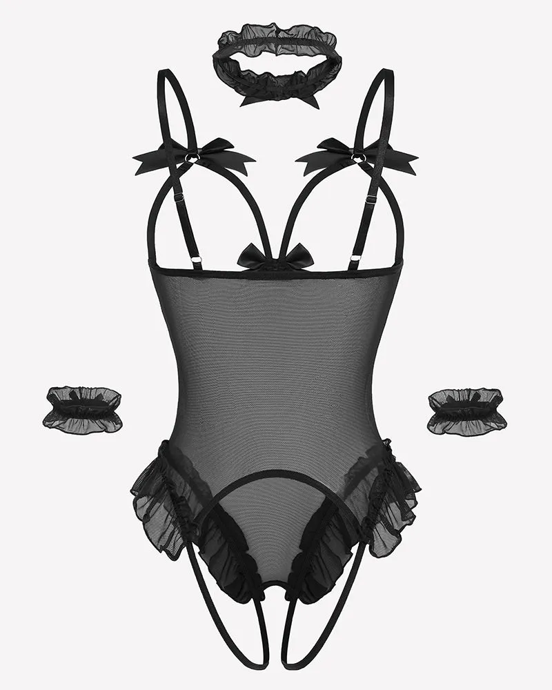 4 Piece Set Sheer Mesh Teddy Bodysuits sold by Avid Love product image thumbnail 3