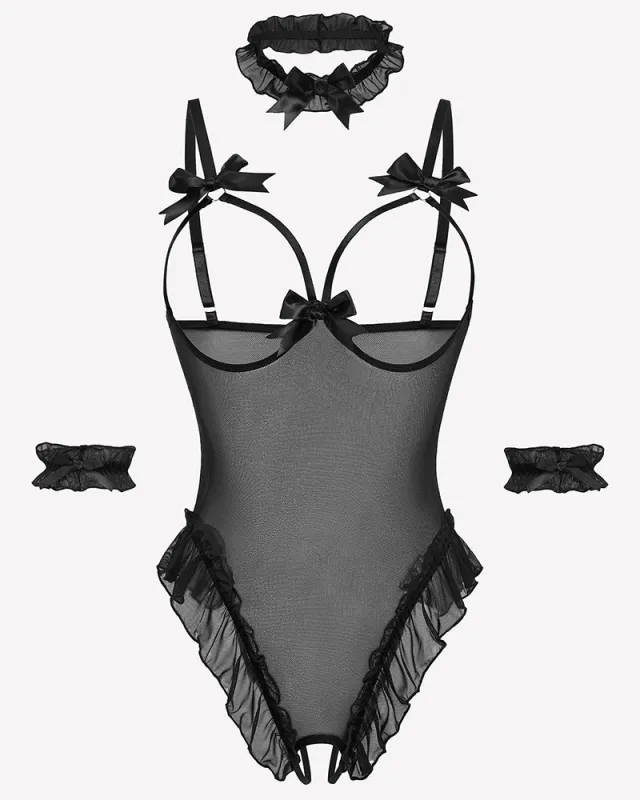 4 Piece Set Sheer Mesh Teddy Bodysuits sold by Avid Love