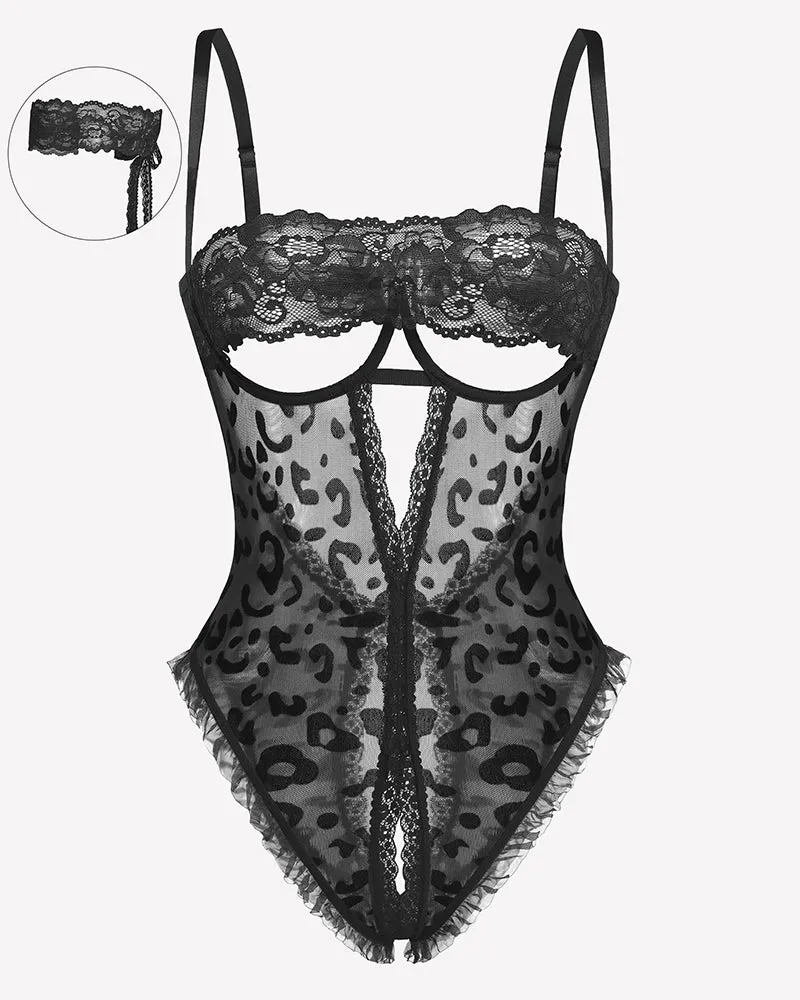 Lace V Neck Crotchless Teddy Lingerie sold by Avid Love product image thumbnail 4
