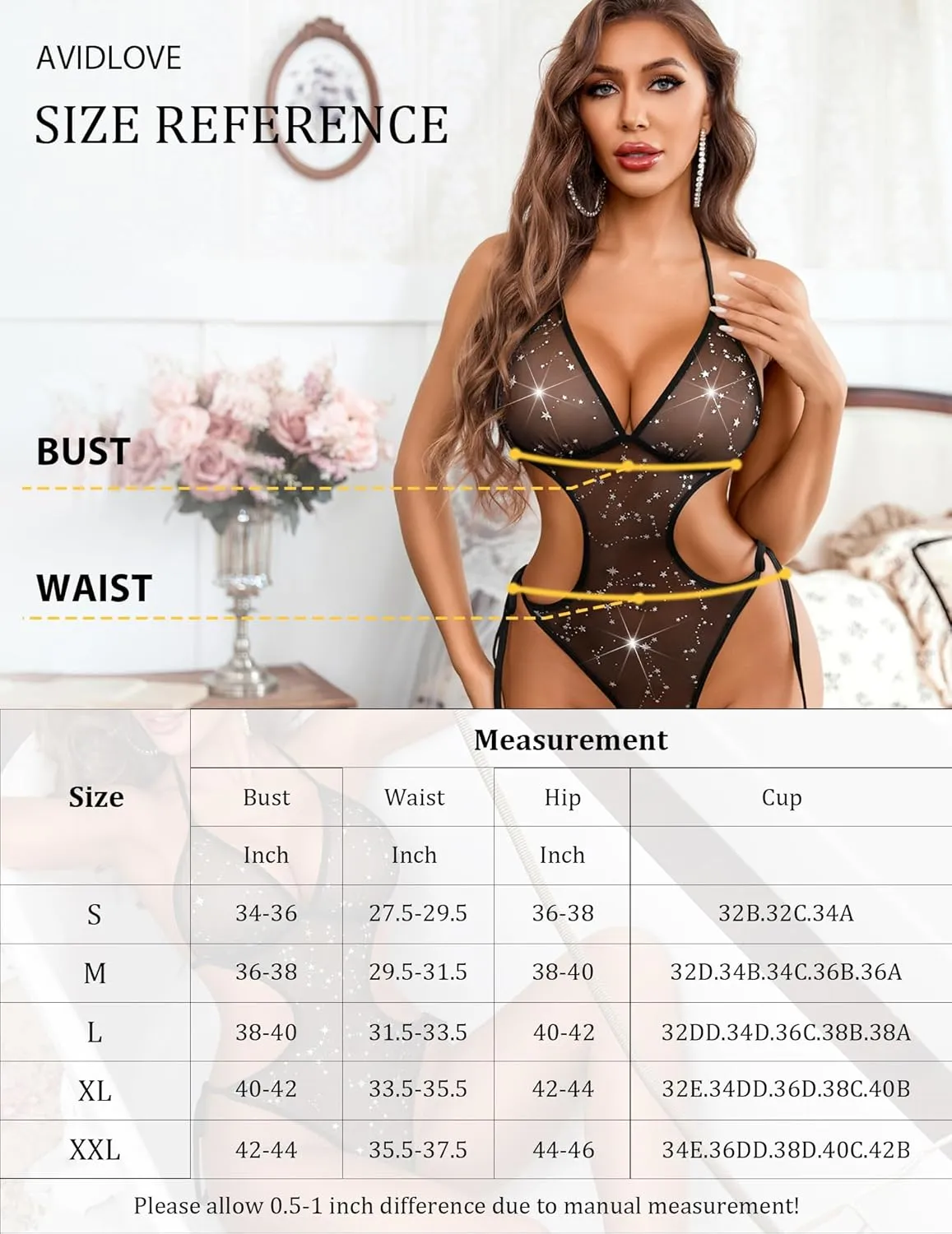 Deep V Teddy Lingerie Mesh Cut Out Bodysuit sold by Avid Love product image thumbnail 4