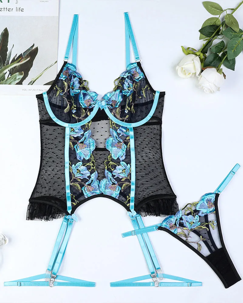 Flower Embroidery Dot Pleated Two-Piece Set sold by Avid Love product image thumbnail 4