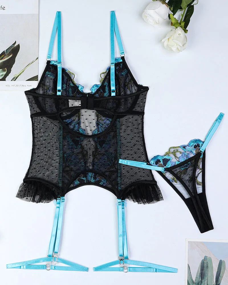 Flower Embroidery Dot Pleated Two-Piece Set sold by Avid Love product image thumbnail 5