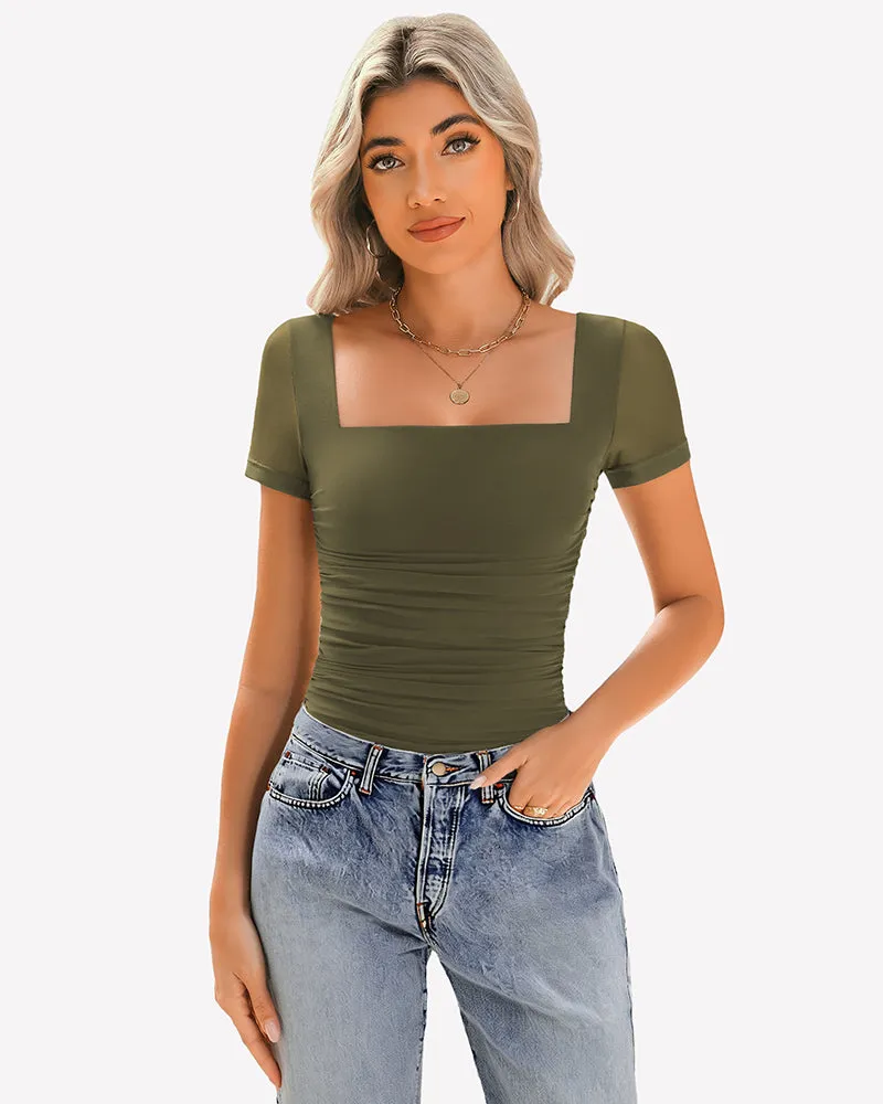 Sheer Mesh Short Sleeve Ruched Tops sold by Avid Love product image thumbnail 3