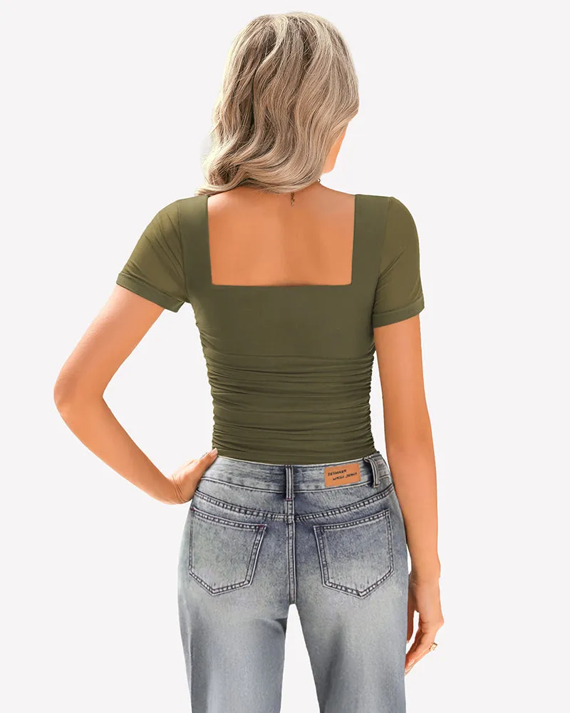Sheer Mesh Short Sleeve Ruched Tops sold by Avid Love product image thumbnail 4