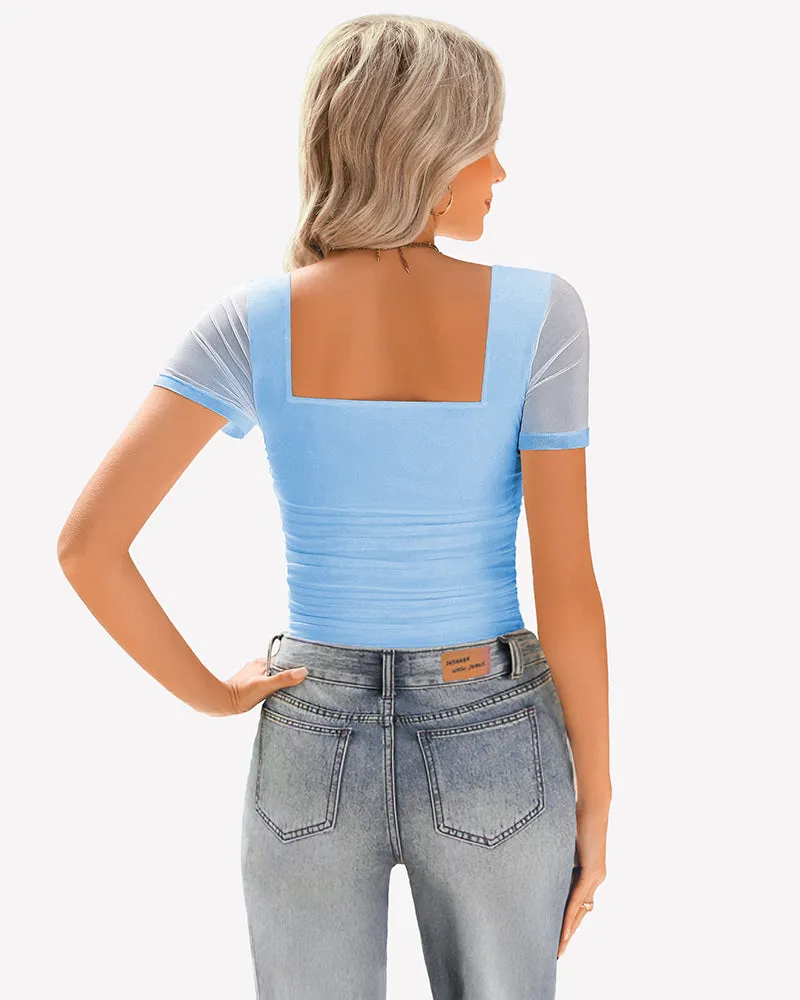 Sheer Mesh Short Sleeve Ruched Tops sold by Avid Love product image thumbnail 2