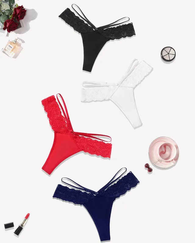 Lace Bikini Panties V Shape Waistband Thongs sold by Avid Love