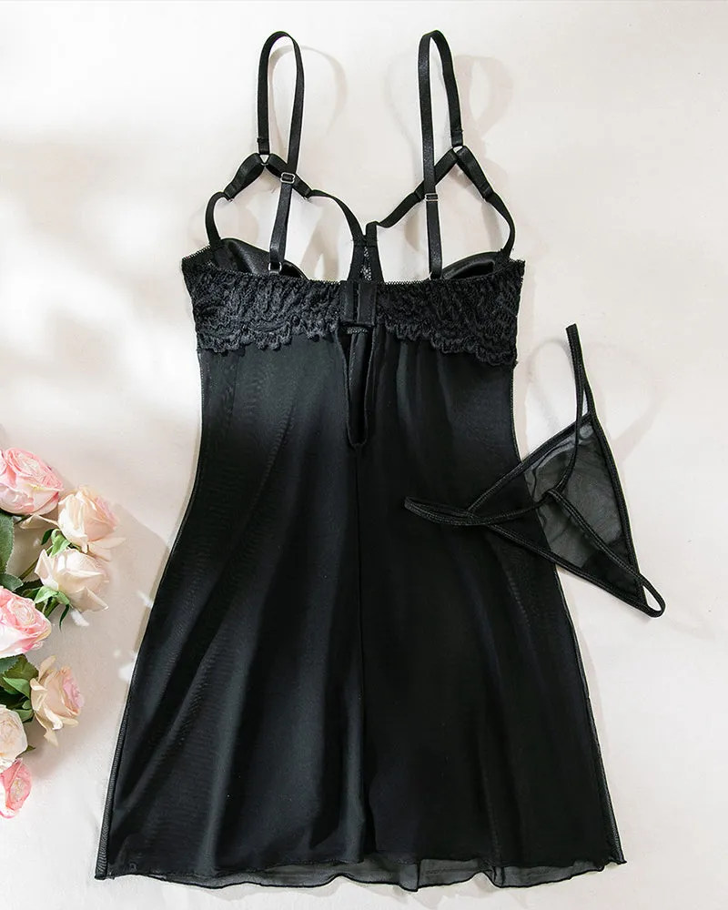 Bowknot Elastic Mesh Cupless Lace Nightdress sold by Avid Love product image thumbnail 4