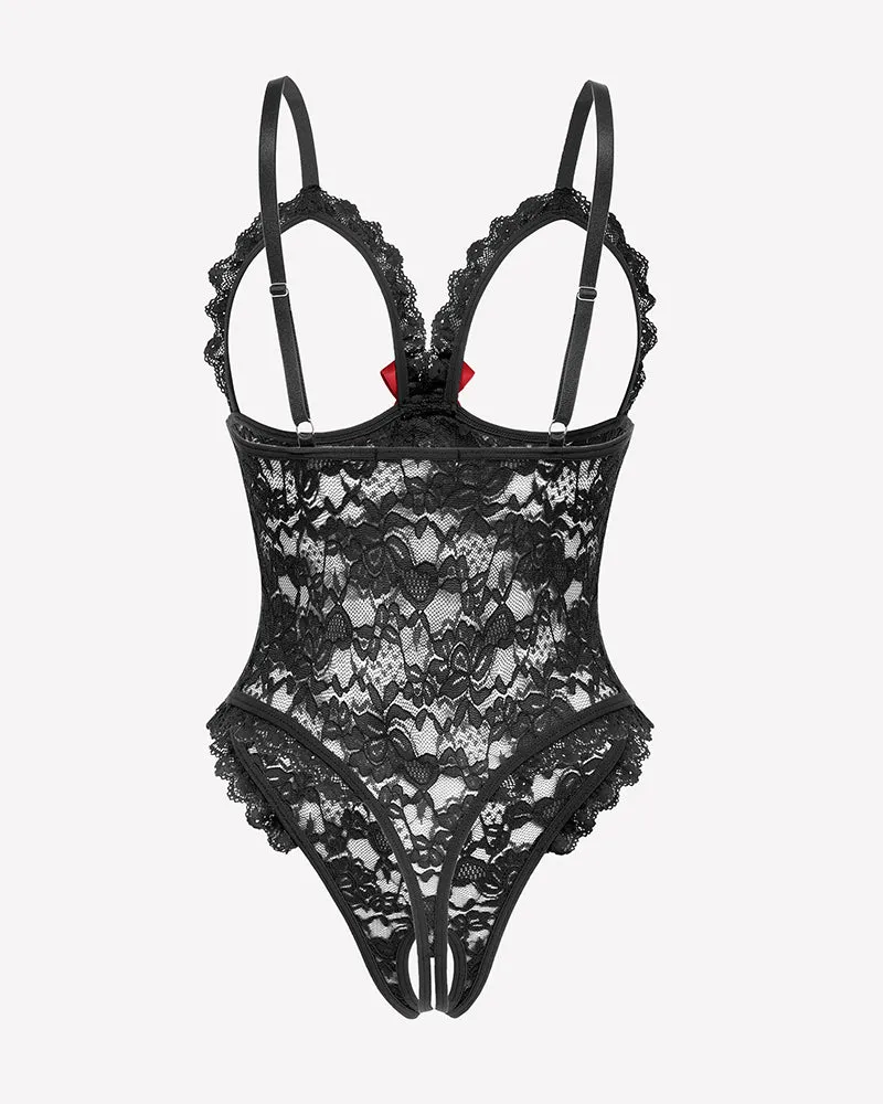 Lace Teddy Ruffle V Neck Bodysuit sold by Avid Love product image thumbnail 5