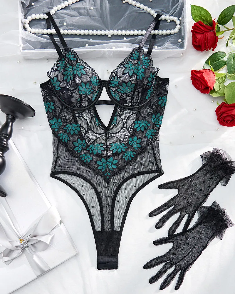 Embroidered Polka Dot Bodysuit with Gloves sold by Avid Love product image thumbnail 4