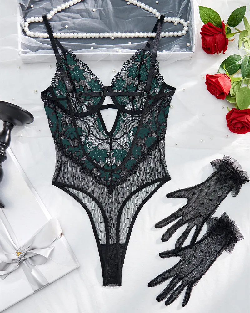 Embroidered Polka Dot Bodysuit with Gloves sold by Avid Love product image thumbnail 5