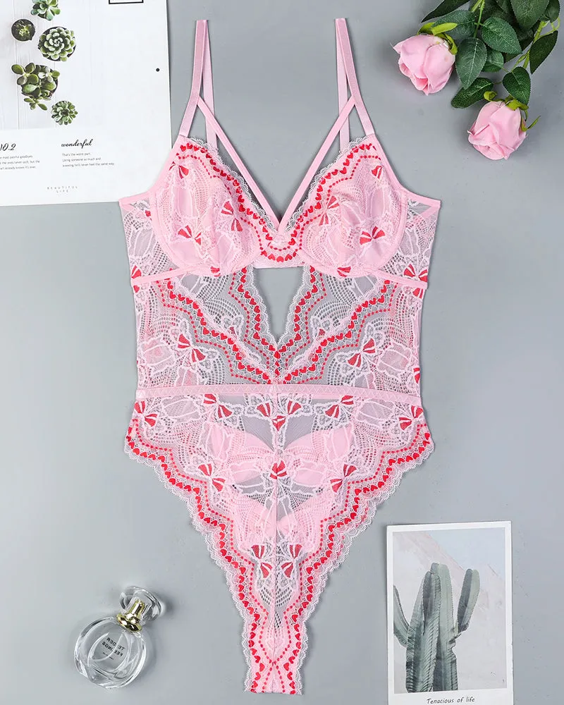 Embroidery Bow Cutout Lace Bodysuit sold by Avid Love product image thumbnail 5
