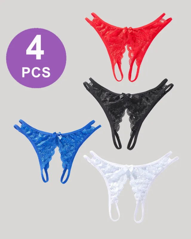 Lace  Bows  Open-Cut Panties Set sold by Avid Love