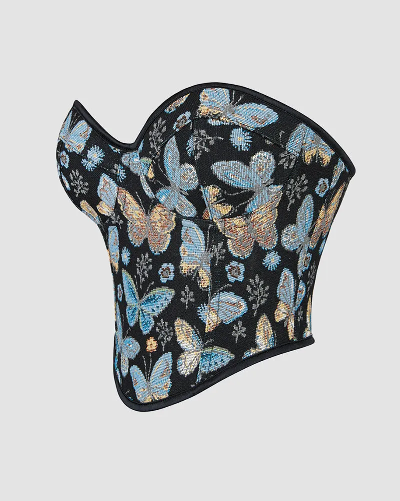 1950s 10 Boned Cotton Butterfly Pattern Corset sold by Avid Love product image thumbnail 2